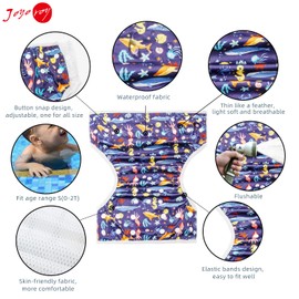 Joyo Roy Baby Swim Nappies 2PACK - Reusable Swim Nappy Covers for Baby Boy (3-6 Months) Size 2