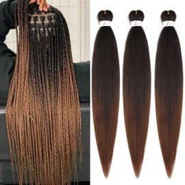 Pre Stretched Braiding Hair Extensions 3 Packs 26 Inch Black to Brown Ombre Braiding Hair Synthetic Braids Hair Extension for Women Hot Water Setting(26Inch,1B30)