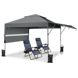 Tangkula 10x17.6 Ft Pop Up Canopy with Adjustable Dual Awnings, 2 Tier Outdoor Canopy Tent with 8 Stakes, 4 Ropes, 4 Sand Bags, Wheeled Bag, Easy Setup Instant Tent for Patio, Market, Picnic