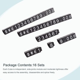 sourcing map Adjustable Removable Mini Cube Price Tag Display Number Letter Price Label Stand Block Kit for Shop Counter White on Black,3.3x5.6mm,16 Sets