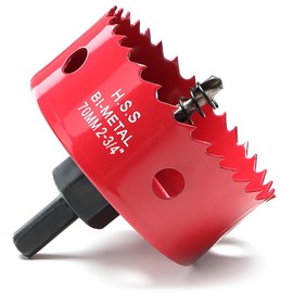 70 mm Hole Saw, Bi-Metal Circular Saw for Wood, HSS Hole Drill Bit with 35 mm Cutting Depth for Plastic, Plasterboard, Thin Metal Plates, Red