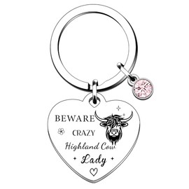 QMVMV Funny Highland Cow Keyring Gifts Animal Lover Gift Beware Crazy Highland Cow Lady Highland Cow Lover Gift For Women