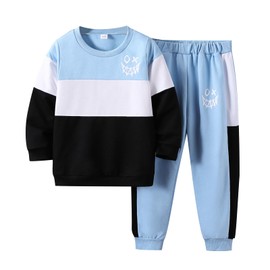 Toddler Baby Boy Clothes Cartoon Face Print Colour Blocking Sweatshirt + Sweatpants 2PC Fall Winter Outfits Set(7-8T)