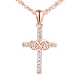 MicLee Women's girl's Necklace pendant, 925 Sterling Silver necklace, Cross infinity symbol necklace, beautiful and classic pendant, Inlaid zircon, rose gold