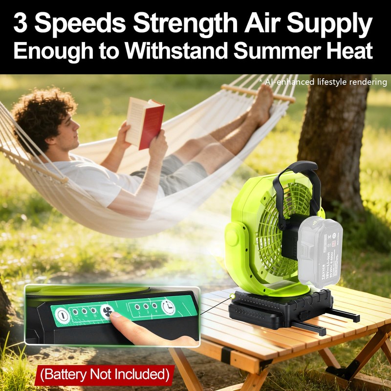 Battery Powered Fan Compatible with Ryobi 18V Battery Portable Cordless