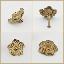 YEMCHI 2 Pack Gold Flower Cabinet Knobs, 1.6inch Solid Brass Drawer Handles, Kitchen Cabinet Pulls for Dresser Drawer, Vanity Knobs of Bathroom Decoration Furniture Hardware (2 Brass Flower)