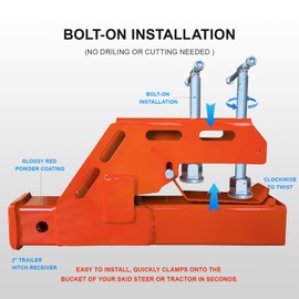 VISIDA Tractor Clamp on Trailer Hitch Receiver, Bucket Hitch Non-Slip 2" Ball Mount Adapter for Tractor Bucket Kubota Deere Bobcat (Orange)