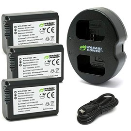 NP-FW50 Wasabi Power Camera Battery (3-Pack) and Dual USB Charger for Sony Alpha a6000, a6300, a6400, a6500, a7, a7 II, a7R, a7R II, a7S, a7S II, RX10 II, III, IV Battery (1300mAh, Micro USB Input)