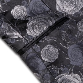 Hi-Tie Men Suit Blazer Shawl Lapel One Button Floral Blazer for Men Dinner Party Regular Fit Long Sleeve,Black Silver Rose Flower,Large