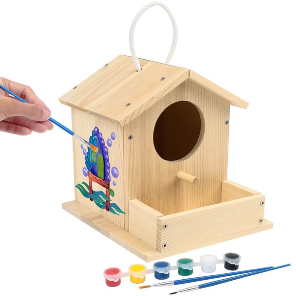 LotFancy Bird House Kit, DIY Wooden Birdhouse Kits, Bulk Arts and Crafts Painting Kits for Kids and Adults to Build and Paint, Including Paints & Brushes