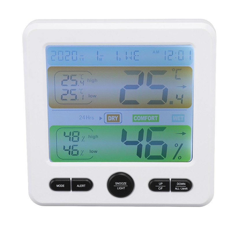 Indoor Thermometer Digital Color Screen Alarm Temperature Humidity Monitor Bedside