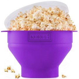 The Original Korcci Microwaveable Silicone Popcorn Popper, Microwave Popcorn Popper, Collapsible Microwave Popcorn Maker Bowl, No Oil Needed, Use In Microwave, Dishwasher Safe (Purple)
