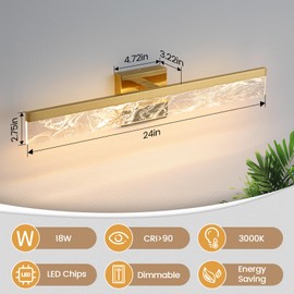AIJIASI Gold Vanity Light - 24 Inch Modern Bathroom Light Fixture Over Mirror 18W 3000K Warm Lighting Dimmable LED Vanity Lights for Bathroom Restroom Mirror