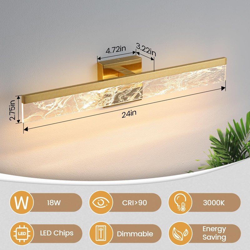 AIJIASI Gold Vanity Light - 24 Inch Modern Bathroom Light