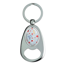 GRAPHICS & MORE Nurse Doctor Pattern Healthcare Stethoscope Thermometer Keychain Chrome Metal Spinning Oval Bottle Opener