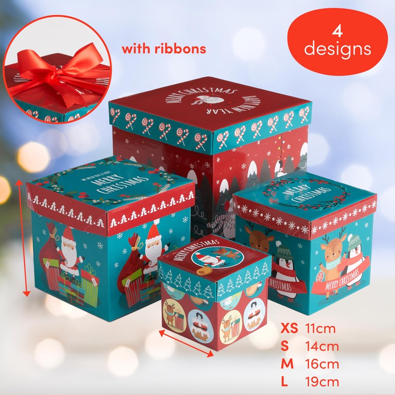 THE TWIDDLERS - 8 Christmas Cardboard Gift Boxes with Ribbon