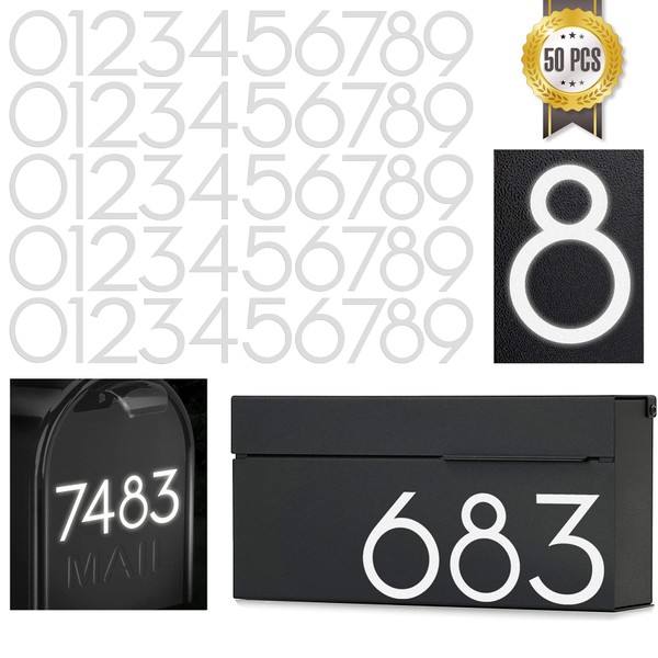 3 inch Reflective Mailbox Numbers Sticker (0-9, 5 Sets) Modern