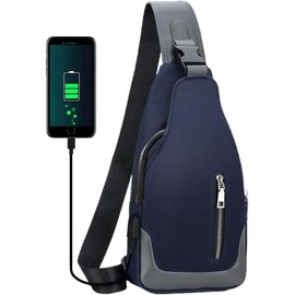 Sling Backpack with USB Charging Port  Chest Bag Crossbody Daypack Shoulder for Men Hiking Cycling Travel - Blue - Color: Black