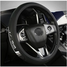 Premium Leather Steering Wheel Cover Compatible with Toyota Tundra Highlander Sequoia Tacoma 4Runner,Non-Slip, Breathable 15-16.5 inch -Gray