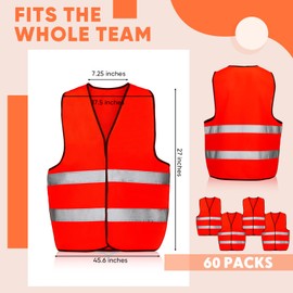 Tarpop Tarpop 60 Packs Safety Vests Pack High Visibility Construction Vests Reflective Working with 2 Reflective Strips(Red)