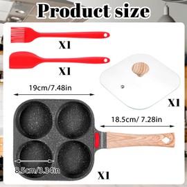 Tucnoeu 4-Cup Non Stick Egg Frying Pan Set with Silicone Scraper Oil Brush, Healthy Fried Egg Cooker, Breakfast Skillet Suitable for Pancake, Sandwiches, Gas Stove & Induction Cookware