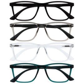OPULIZE NYX Blue Light Blocking Glasses - Anti-Glare Computer and Gaming Eyewear - 4 Pack - UV and Eyestrain Protection - Rectangular Frame - Black Grey Clear Turquoise - Men Women