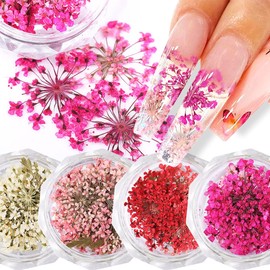 6 Gläser getrocknete Blumen für Nägel Kit DIY Mini Blumenblätter Nagel Aufkleber Natürliche echte Harz trockene Blumen Abziehbilder Zubehör für Nägel Kunst Designs 3D Handwerk Nägel Kunst Designs