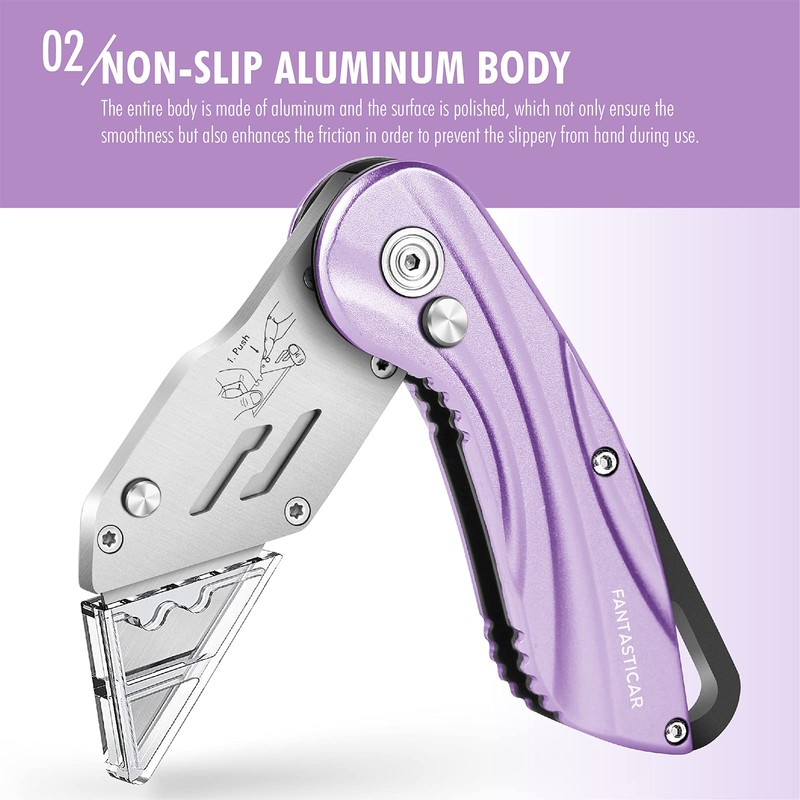 FantastiCAR Folding Box Cutter, Sturdy Metal Utility Knife with Extra