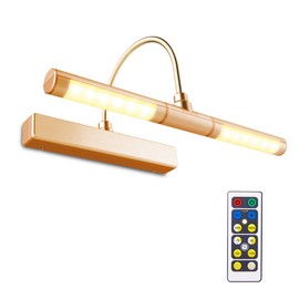 BIGLIGHT Wireless Battery Powered Bright LED Picture Light with Remote Control, 13 Inch Swivel Light Head with 3 Lighting Modes, Dimmable Lamp for Painting Photo Portrait Art Picture Frame, Gold