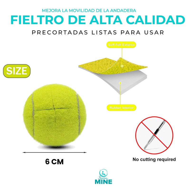 Seven Mine 2 Pelotas de Tennis Precortadas para Andaderas, Sillas