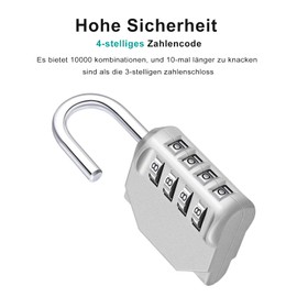 ZHEGE Combination Locks for Gym Lockers, Padlocks, Outdoor, Weatherproof, 4-Digit Locks, Combination Code for Cupboard, Tool Box, Door, Garden Fences, etc. (Silver)