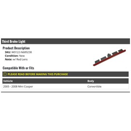 Marketplace Auto Parts Third Brake Light - Compatible with 2005-2008 Mini Cooper Convertible (with Red Lens)