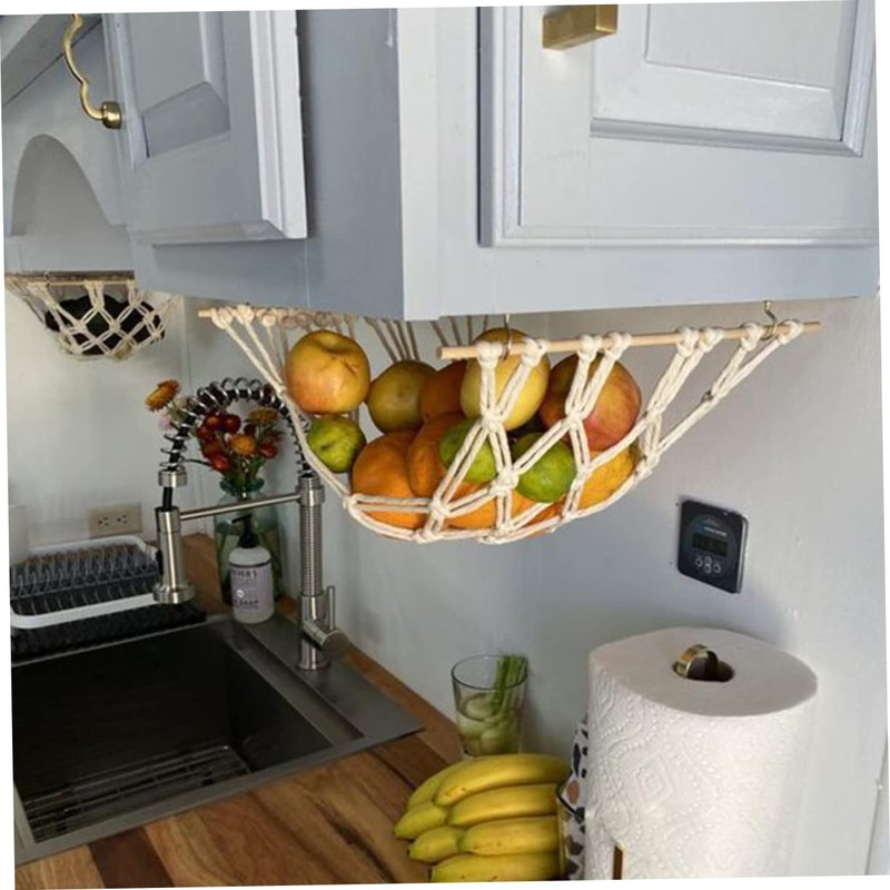 KONTONTY Hanging Fruit Basket for Kitchen Macrame Hammock Vegetable Holder