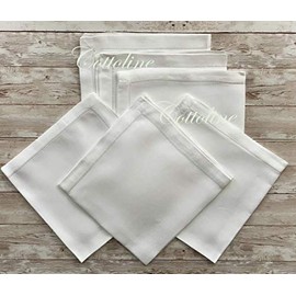 Set of 6, 100% Cotton White Hemstitch Napkins 14" x 14"(35x35cm) - Dining Table Linen