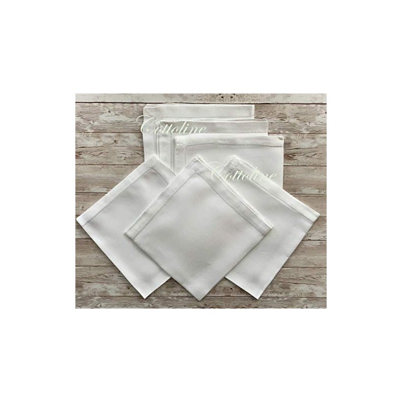 Set of 6, 100% Cotton White Hemstitch Napkins 14" x