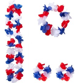 Wgudzpj 4th of July Patriotic Flower Leis Independence Day Hawaiian Party Leis Women Red White Blue Memorial Day Party Supplies