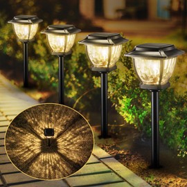 OPOIRA Solar Pathway Lights, Super Bright Solar Lights Outdoor Waterproof, 4 Pack Glass Solar Garden LED Lights, Landscape Lighting Decorative for Path, Yard, Patio, Walkway, Driveway,Slate Black
