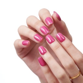 GLAMERMAID Hot Pink Press On Nails Extra Short Square, Handmade Jelly Soft Gel Nails Rose Fake Nails kit, Natural Nails Manicure Kits Stick Glue on Nail for Women Reusable Acrylic Stick on False Nail