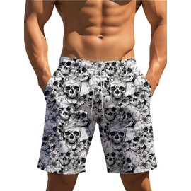 METRONS Mens Swim Trunks Men's Casual Novelty Swimwear Shorts Beachwear Board Shorts with Pocket Drawstring,Skull,Medium