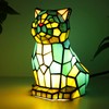 SYLW Tiffany Cat Lamp Blue and Green Stained Glass Animal