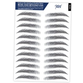 Bliss and Beyond USA | Men Waterproof Eyebrow Tattoo Stickers. A real hair stroke look. Hair replacement without surgery. Solution for hair loss. Tinted eyebrow tattoos. (MEN) (Black, Large)