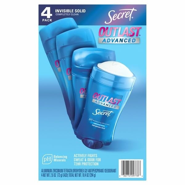 Secret Outlast Advanced Antiperspirant Deodorant 2.6oz, 4-Pack, Sweat & Odor