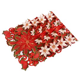 Simhomsen Christmas Holiday Embroidered Poinsettia Table Placemat 12 × 18 Inch Set of 4
