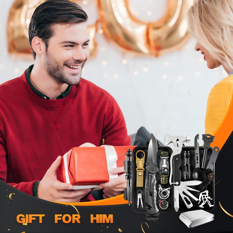 Survival Gear Kit for Men: 27-in-1 Complete Tools & Camping