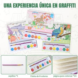 WADAYEY- 3Pack Pintura con libros de agua para niños pequeños,Libros para Pintar con Agua para Niños Pequeños, Juegos de Acuarela para Niños de 3-5, 4-8 Años, Manualidades de Animales y Regalos de Cumpleaños para Niños y Niñas (Animales+Océano+Casa)