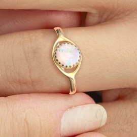 Gold Opal Ring – Adjustable 14K Gold Filled 8mm Opal Statement Ring - Jewelry Rings For Women Cute Gift