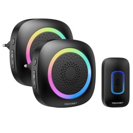 TECKNET Wireless Bell, 400 m Wireless Range Doorbell Set with RGB Light, IP66 Outdoor Waterproof Front Door Bell with 2 Plug-in Receivers, 60 Ringtones, 5 Volume Levels and LED Flashing
