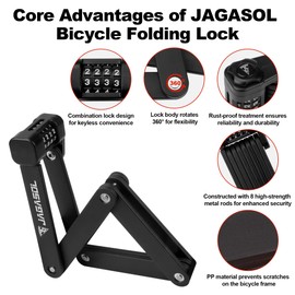JAGASOL Heavy Duty Anti-Theft Folding Bike Lock, Combination Fold Chain Lock for Bicycle Scooter Motorcycle, 0.8 Inches Wide 0.3 Inches Thick Alloy Steel, Anti-Pinch, Anti-Crush, Anti-Saw, 110 cm