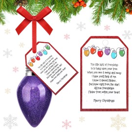 Vercraft Christmas Friendship Ornament Gifts for Women 3.15'' Glitter Christmas Bulb Ornament Friends Ornaments with Poem Friendship Card Red Bow Stocking Stuffer Gifts for Christmas Tree(Purple)