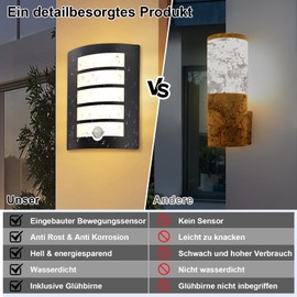 Allesgute Aussenlampe mit Bewegungsmelder E27 Wandlampe IP44 Eckig Au?enlampe Schwarz Matt Edelstahl ABS Wandleuchte Aussen fr Hauswand Balkon inkl.1x 12W 1200lm LED Warmwei? Glhbirne
